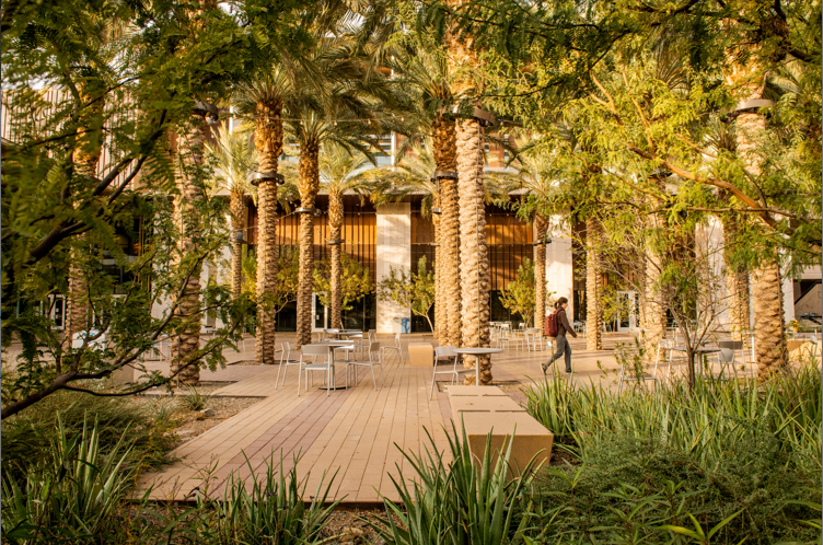 student walking through campus